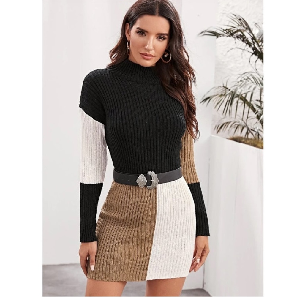 Colorblock Ribbed Sweater Mini Dress - Picture 2 of 6
